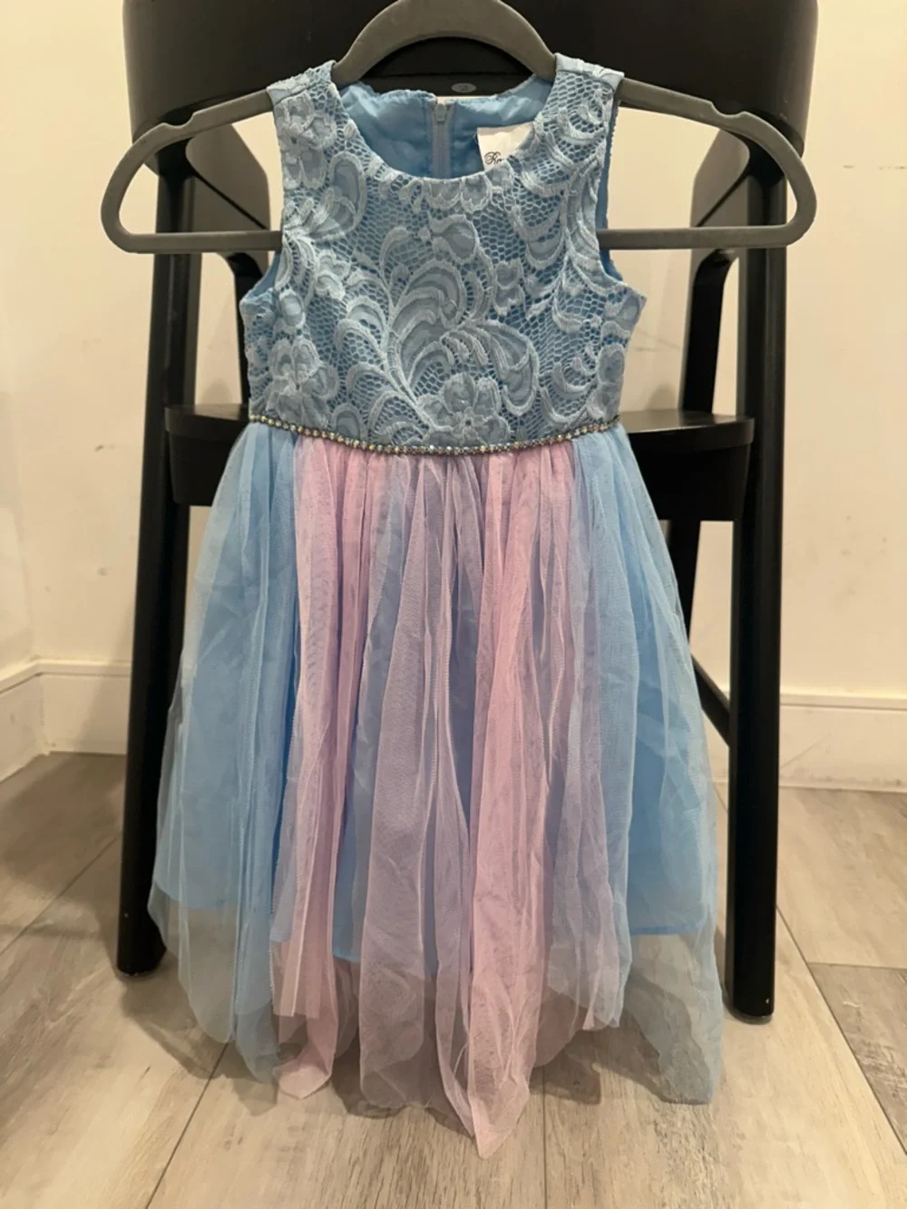 Rare Editions 3T Light Blue Lace Tulle Dress with Pink Accents